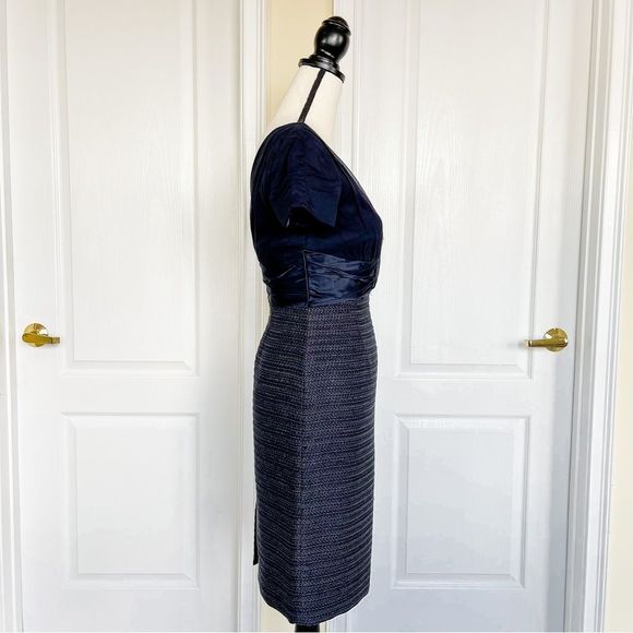 Antonio Melani‎ Size 0 Heart Neck Navy Cocktail Dress with Tweed Pencil Bottom - Picture 7 of 14